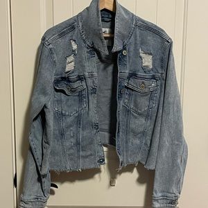 Hollister Light Blue Distressed Cropped Denim Jacket
